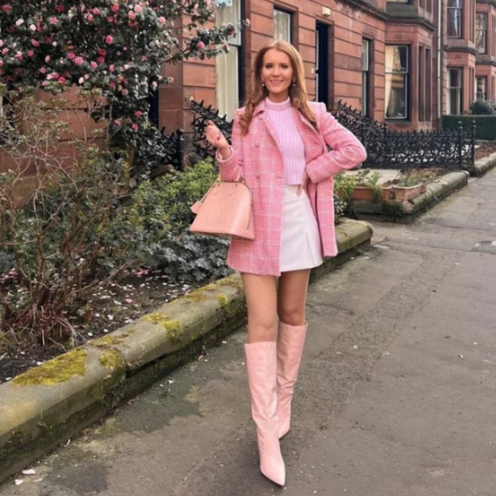 ZARA WOMEN NEW TEXTURED PLAID COAT SHORT JACKET PINK / WHITE 2413/152 XS - XL